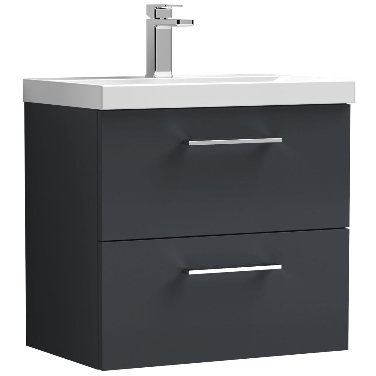 Nuie Arno 600mm Wall Hung 2 Drawer Vanity Unit & Basin Soft Black ARN1424A