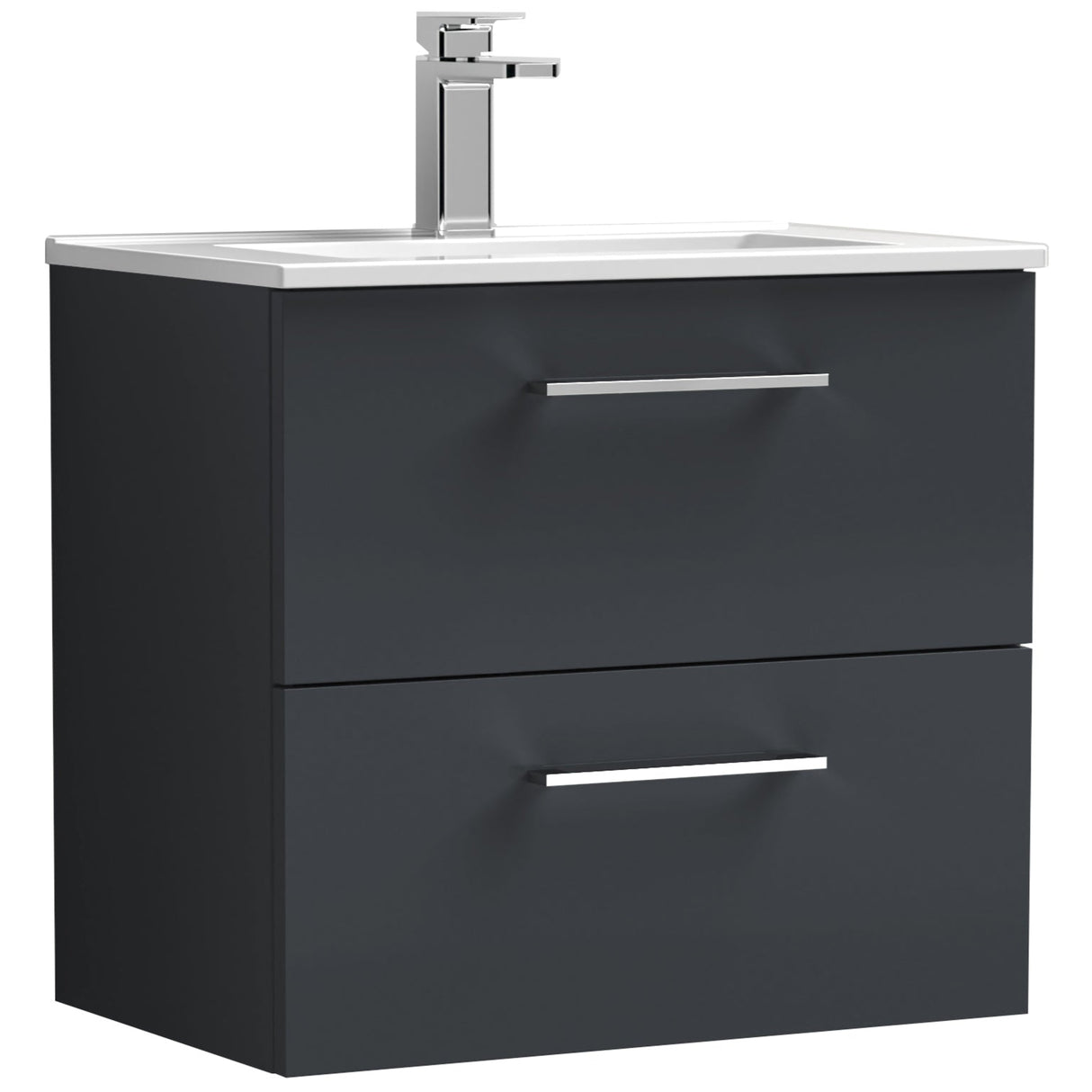 Nuie Arno 600mm Wall Hung 2 Drawer Vanity Unit & Basin Soft Black ARN1424B