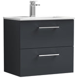 Nuie Arno 600mm Wall Hung 2 Drawer Vanity Unit & Basin Soft Black ARN1424B