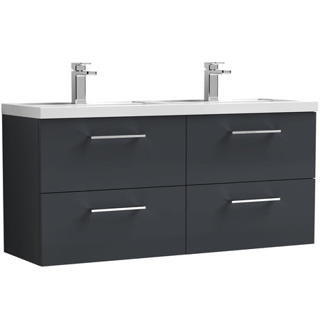 Nuie Arno 1200mm Wall Hung 4 Drawer Vanity Unit & Double Basin Soft Black ARN1424C