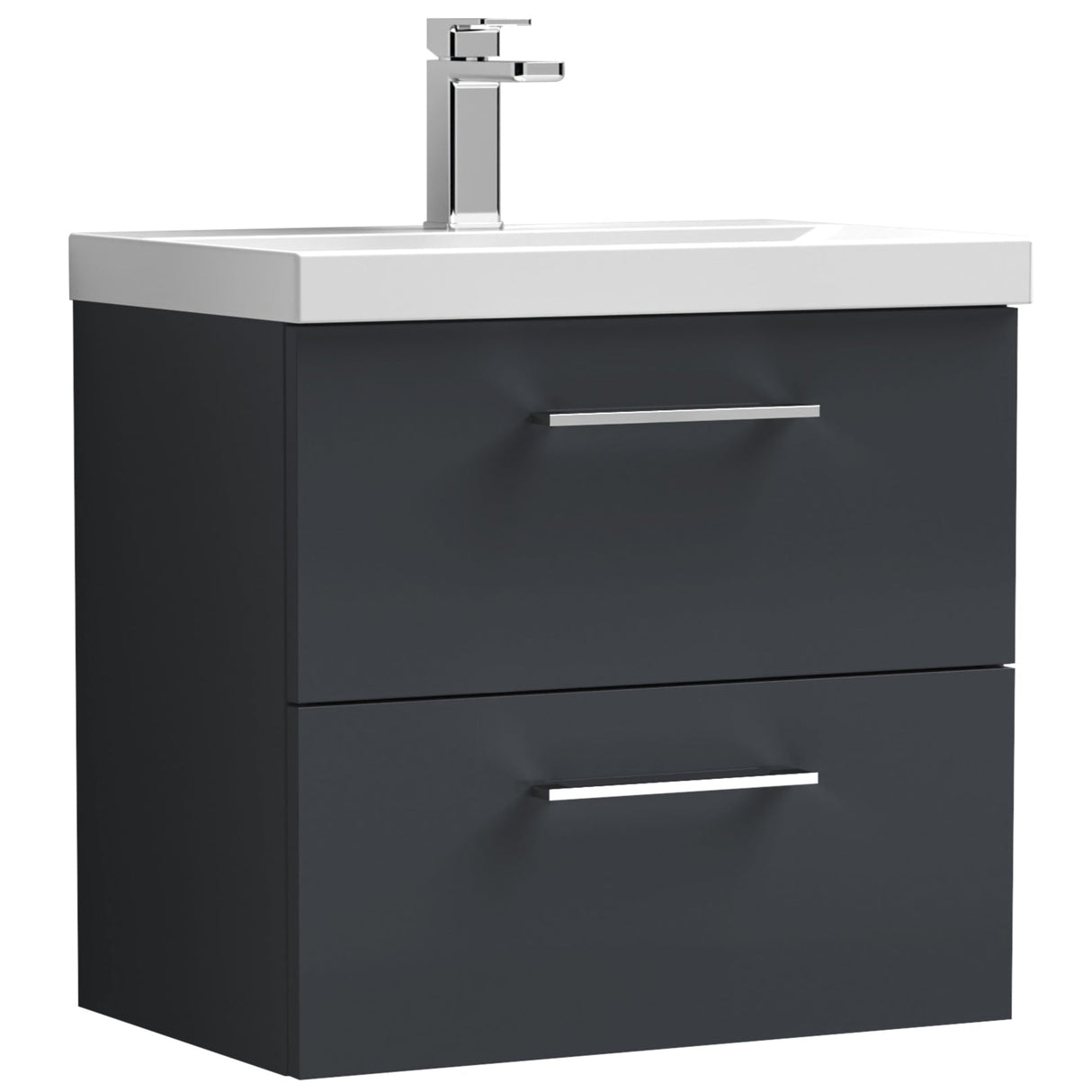 Nuie Arno 600mm Wall Hung 2 Drawer Vanity Unit & Basin Soft Black ARN1424D