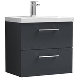 Nuie Arno 600mm Wall Hung 2 Drawer Vanity Unit & Basin Soft Black ARN1424D