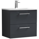 Nuie Arno 600mm Wall Hung 2 Drawer Vanity Unit & Basin Soft Black ARN1424G