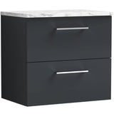 Nuie Arno 600mm Wall Hung 2 Drawer Countertop Vanity Unit Soft Black ARN1424LCM