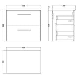 Nuie Arno 600mm Wall Hung 2 Drawer Countertop Vanity Unit Soft Black ARN1424LCM LD