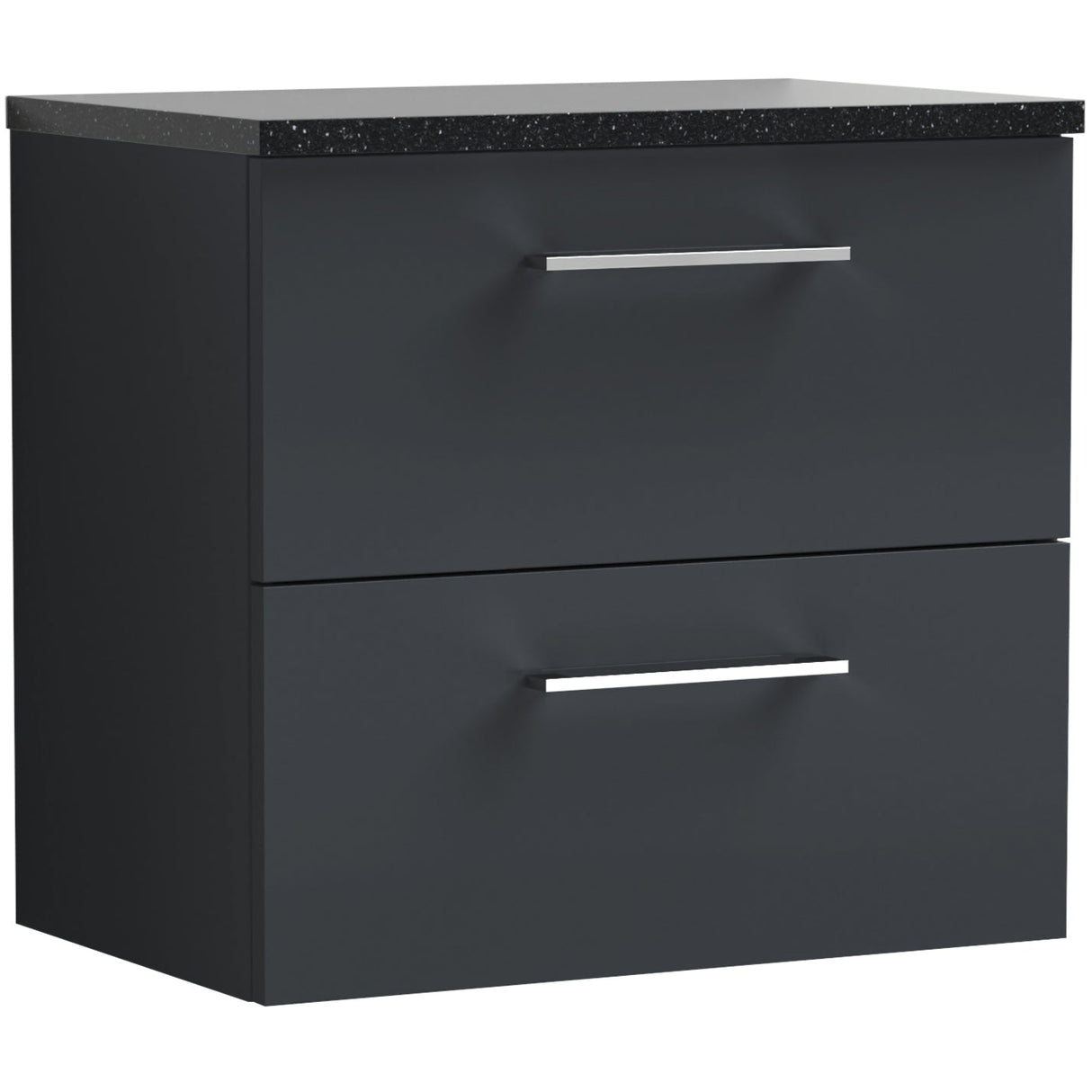 Nuie Arno 600mm Wall Hung 2 Drawer Countertop Vanity Unit Soft Black ARN1424LSB