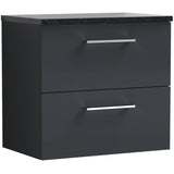 Nuie Arno 600mm Wall Hung 2 Drawer Countertop Vanity Unit Soft Black ARN1424LSB