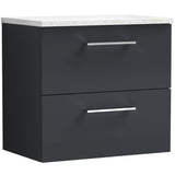 Nuie Arno 600mm Wall Hung 2 Drawer Countertop Vanity Unit Soft Black ARN1424LSW