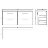 Nuie Arno 1200mm Wall Hung 4 Drawer Countertop Vanity Unit Soft Black ARN1424W2 LD