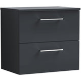 Nuie Arno 600mm Wall Hung 2 Drawer Countertop Vanity Unit Soft Black ARN1424W