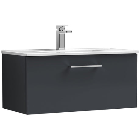 Nuie Arno 800mm Wall Hung 1 Drawer Vanity Unit & Basin Soft Black ARN1425B