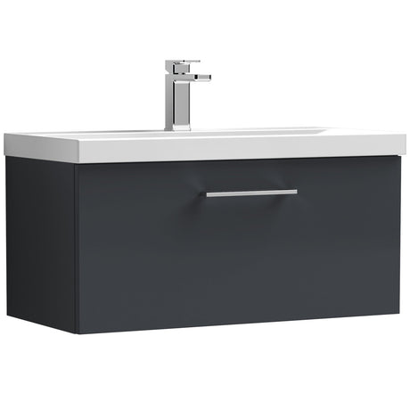 Nuie Arno 800mm Wall Hung 1 Drawer Vanity Unit & Basin Soft Black ARN1425D