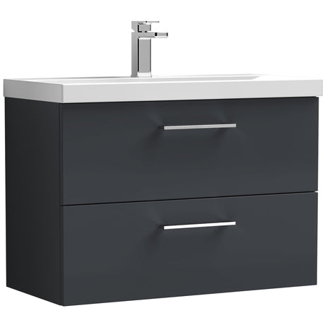 Nuie Arno 800mm Wall Hung 2 Drawer Vanity Unit & Basin Soft Black ARN1426A