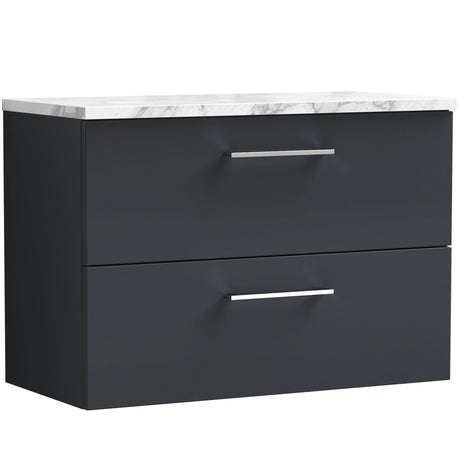 Nuie Arno 800mm Wall Hung 2 Drawer Countertop Vanity Unit Soft Black ARN1426LCM