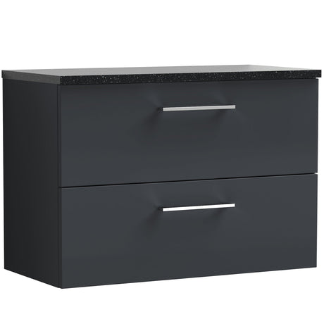 Nuie Arno 800mm Wall Hung 2 Drawer Countertop Vanity Unit Soft Black ARN1426LSB