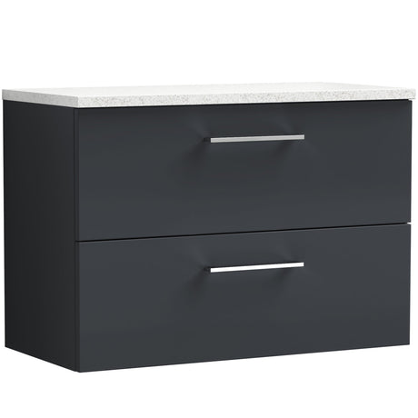 Nuie Arno 800mm Wall Hung 2 Drawer Countertop Vanity Unit Soft Black ARN1426LSW