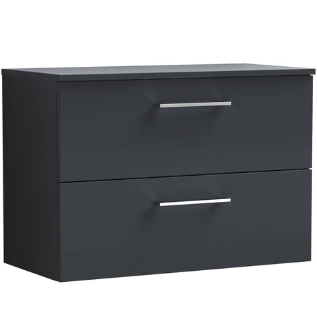 Nuie Arno 800mm Wall Hung 2 Drawer Countertop Vanity Unit Soft Black ARN1426W