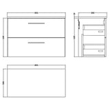 Nuie Arno 800mm Wall Hung 2 Drawer Countertop Vanity Unit Soft Black ARN1426W LD