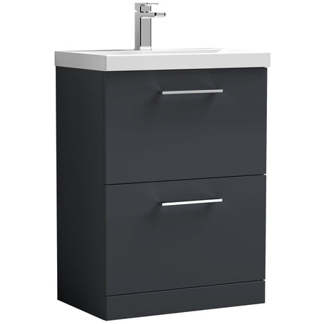 Nuie Arno 600mm Floor Standing 2 Drawer Vanity Unit & Basin Soft Black ARN1433A