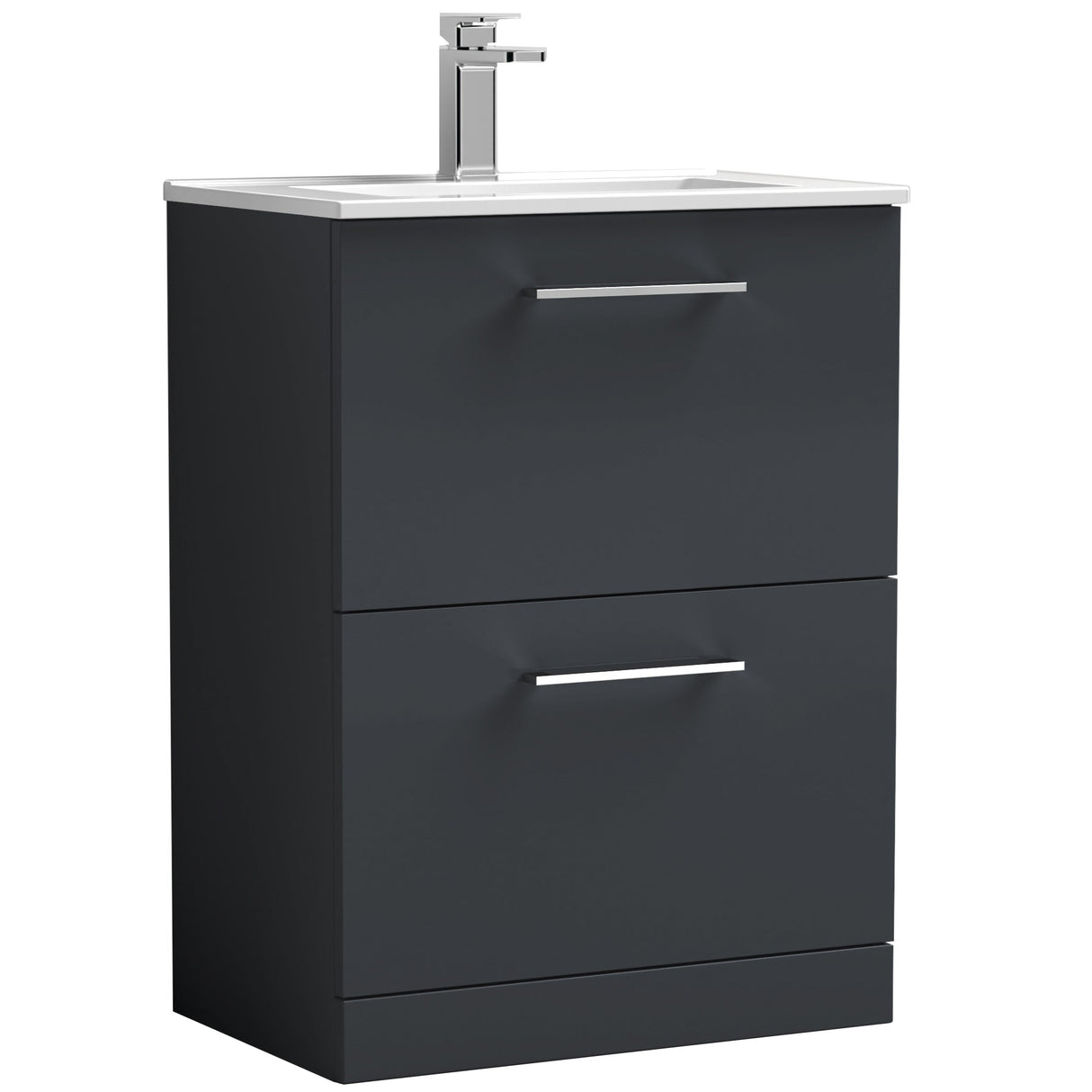 Nuie Arno 600mm Floor Standing 2 Drawer Vanity Unit & Basin Soft Black ARN1433B