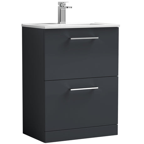 Nuie Arno 600mm Floor Standing 2 Drawer Vanity Unit & Basin Soft Black ARN1433B
