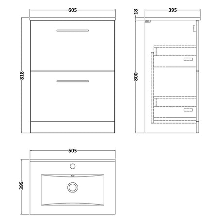 Nuie Arno 600mm Floor Standing 2 Drawer Vanity Unit & Basin Soft Black ARN1433B LD