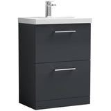 Nuie Arno 600mm Floor Standing 2 Drawer Vanity Unit & Basin Soft Black ARN1433D