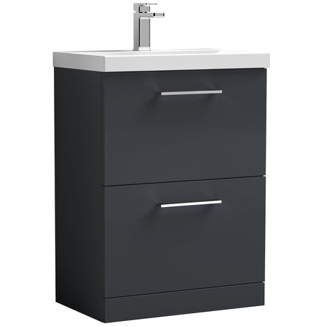 Nuie Arno 600mm Floor Standing 2 Drawer Vanity Unit & Basin Soft Black ARN1433D