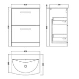 Nuie Arno 600mm Floor Standing 2 Drawer Vanity Unit & Basin Soft Black ARN1433G LD