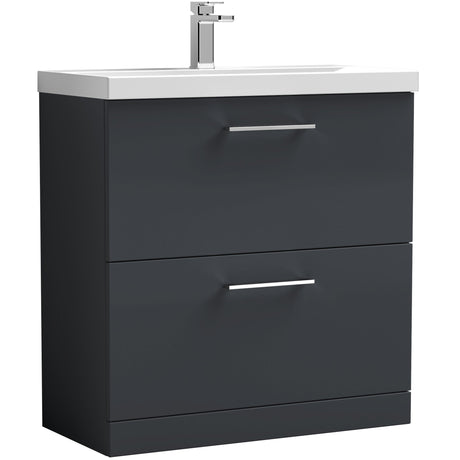 Nuie Arno 800mm Floor Standing 2 Drawer Vanity Unit & Basin Soft Black ARN1435A
