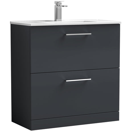 Nuie Arno 800mm Floor Standing 2 Drawer Vanity Unit & Basin Soft Black ARN1435B