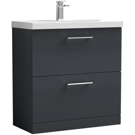 Nuie Arno 800mm Floor Standing 2 Drawer Vanity Unit & Basin Soft Black ARN1435D