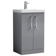 Nuie Arno 500mm Floor Standing 2 Door Vanity Unit & Basin Satin Grey ARN2201A
