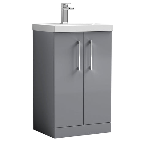 Nuie Arno 500mm Floor Standing 2 Door Vanity Unit & Basin Satin Grey ARN2201A