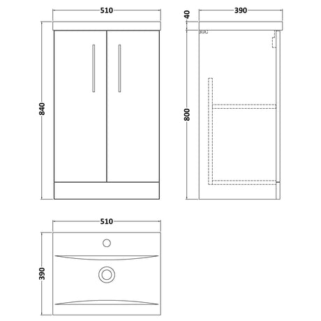 Nuie Arno 500mm Floor Standing 2 Door Vanity Unit & Basin Satin Grey ARN2201A LD