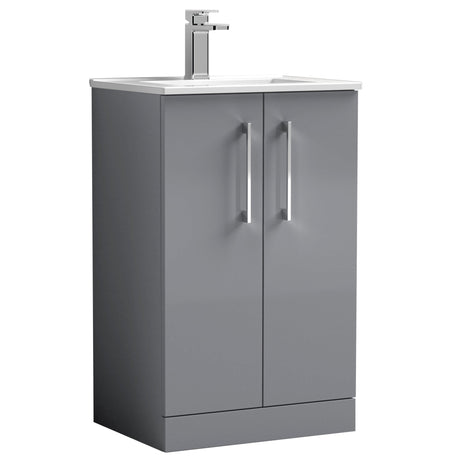 Nuie Arno 500mm Floor Standing 2 Door Vanity Unit & Basin Satin Grey ARN2201B