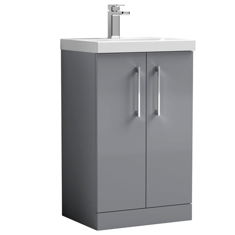 Nuie Arno 500mm Floor Standing 2 Door Vanity Unit & Basin Satin Grey ARN2201D