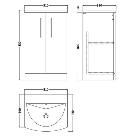 Nuie Arno 500mm Floor Standing 2 Door Vanity Unit & Basin Satin Grey ARN2201G LD