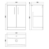 Nuie Arno 600mm Floor Standing 2 Door Vanity Unit & Basin Satin Grey ARN2203A LD