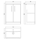 Nuie Arno 600mm Floor Standing 2 Door Vanity Unit & Basin Satin Grey ARN2203D LD