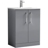 Nuie Arno 600mm Floor Standing 2 Door Vanity Unit & Basin Satin Grey ARN2203G