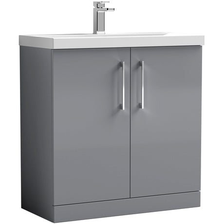 Nuie Arno 800mm Floor Standing 2 Door Vanity Unit & Basin Satin Grey ARN2205A