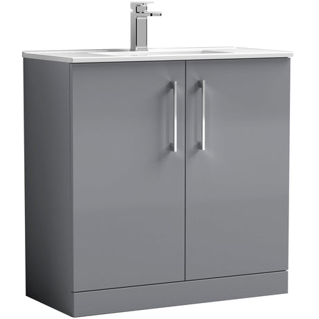 Nuie Arno 800mm Floor Standing 2 Door Vanity Unit & Basin Satin Grey ARN2205B