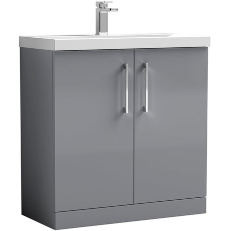 Nuie Arno 800mm Floor Standing 2 Door Vanity Unit & Basin Satin Grey ARN2205D