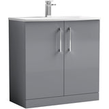 Nuie Arno 800mm Floor Standing 2 Door Vanity Unit & Basin Satin Grey ARN2205G