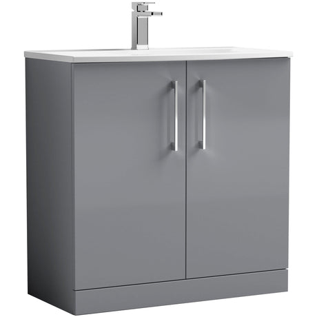 Nuie Arno 800mm Floor Standing 2 Door Vanity Unit & Basin Satin Grey ARN2205G
