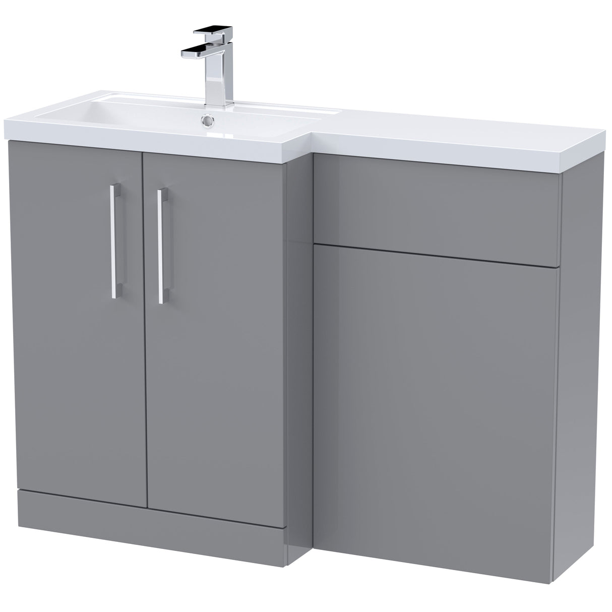 Nuie Arno Toilet & Basin Suite W1100mm - 2 Door Vanity Unit & Polymarble Basin Satin Grey ARN2211L