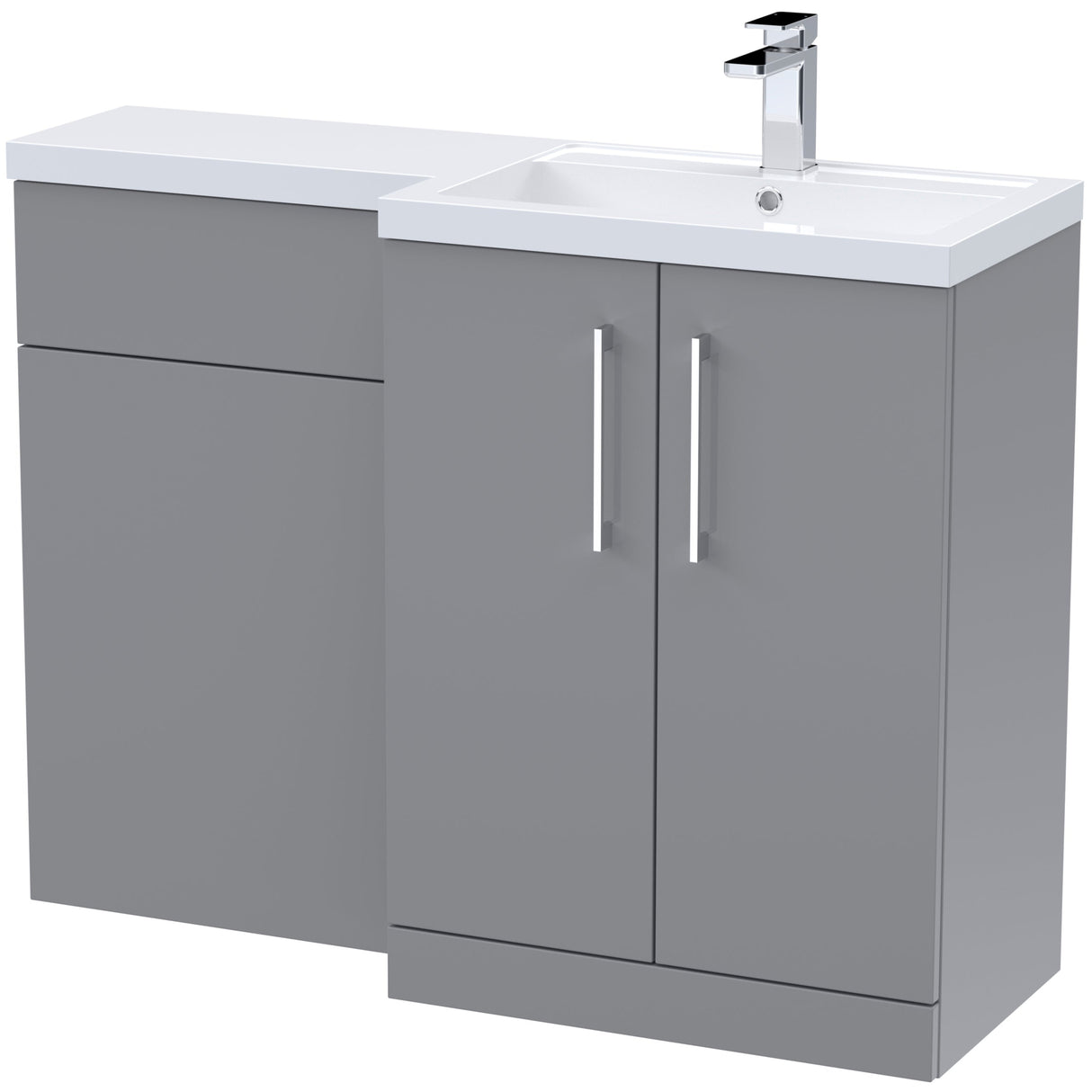 Nuie Arno Toilet & Basin Suite W1100mm - 2 Door Vanity Unit & Polymarble Basin Satin Grey ARN2211R