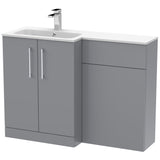 Nuie Arno Toilet & Basin Suite W1100mm - 2 Door Vanity Unit & White Stone Basin Satin Grey ARN2212L