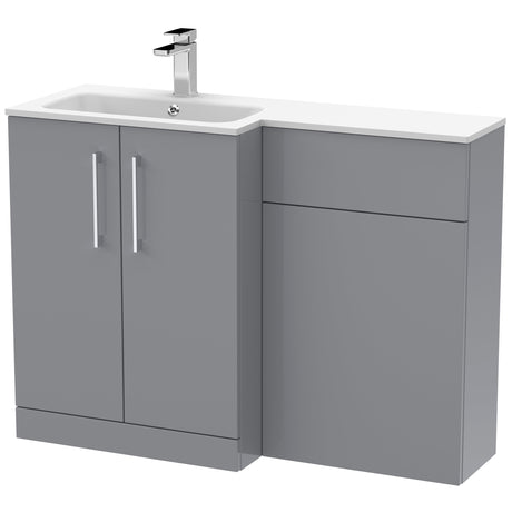 Nuie Arno Toilet & Basin Suite W1100mm - 2 Door Vanity Unit & White Stone Basin Satin Grey ARN2212L